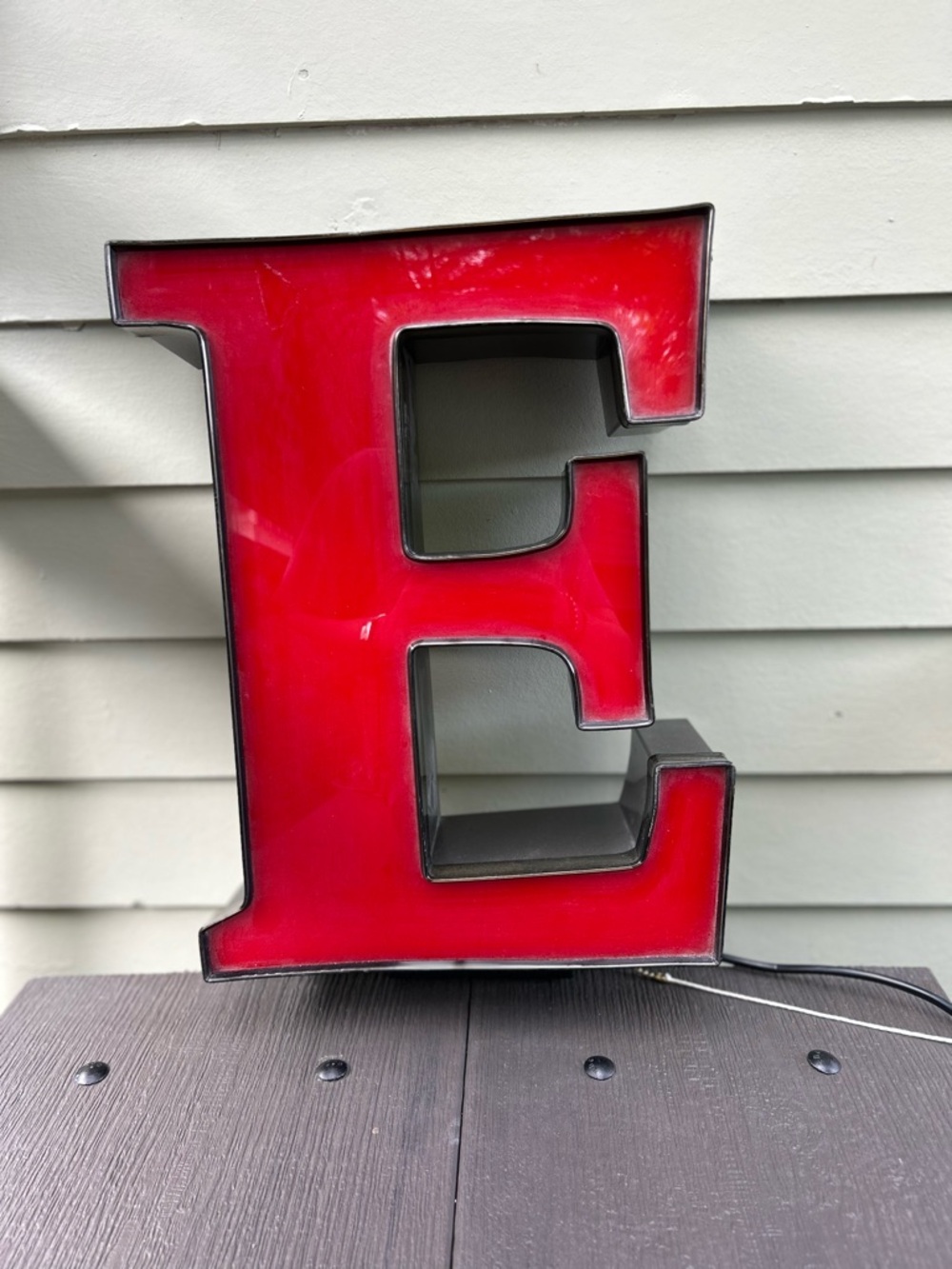 Vintage Large Red Letter "E" Lighted Metal Sign - Industrial Chic - Rare!